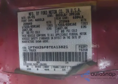 1996 Ford F250 z USA, uszkodzony, nr VIN 1FTHX26F8TEA13821